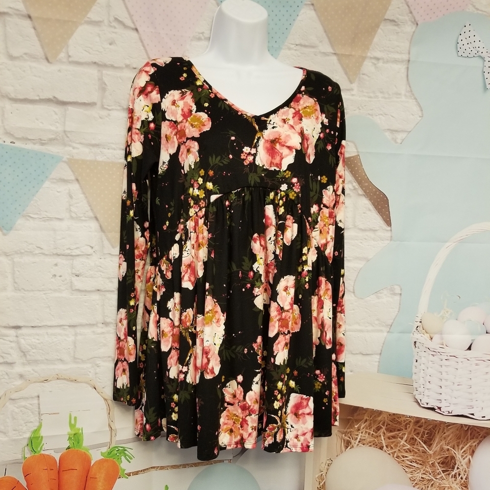 Red boho floral long sleeve